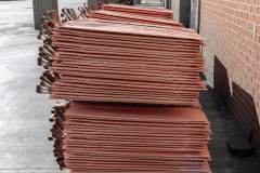 View of the copper ingots or copper cathode as plate in the manufacture plant. American elements produces metallic copper ingots with the highest possible density.